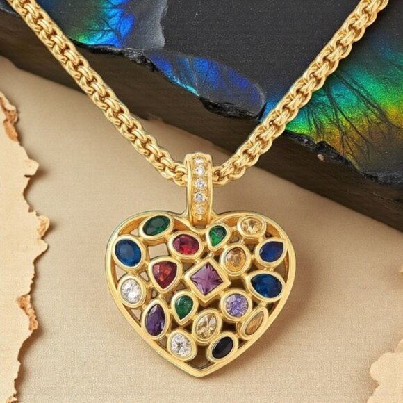ποΈ Boho Chic Colorful Gem Heart Necklace 18K Gold Plated Stainless Steel - Picture 1 of 13